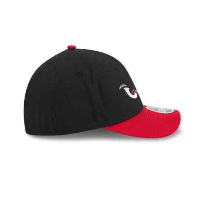 Pictured is this MiLB On Field Player Replica Lake Elsinore Storm 39THIRTY M-Crown Stretch Fit cap in Black. 6