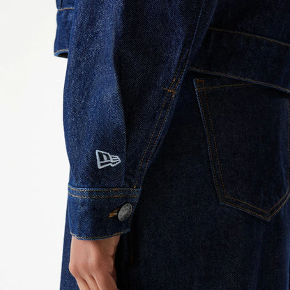 The model is wearing this Womens MLB Denim New York Yankees Jacket in dark blue. 6