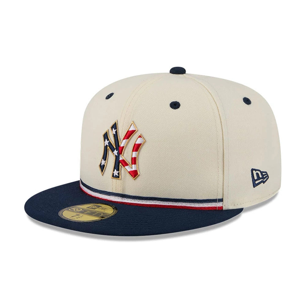 Pictured is this MLB 4th Of July 2026 New York Yankees 59FIFTY Fitted cap in cream. 3