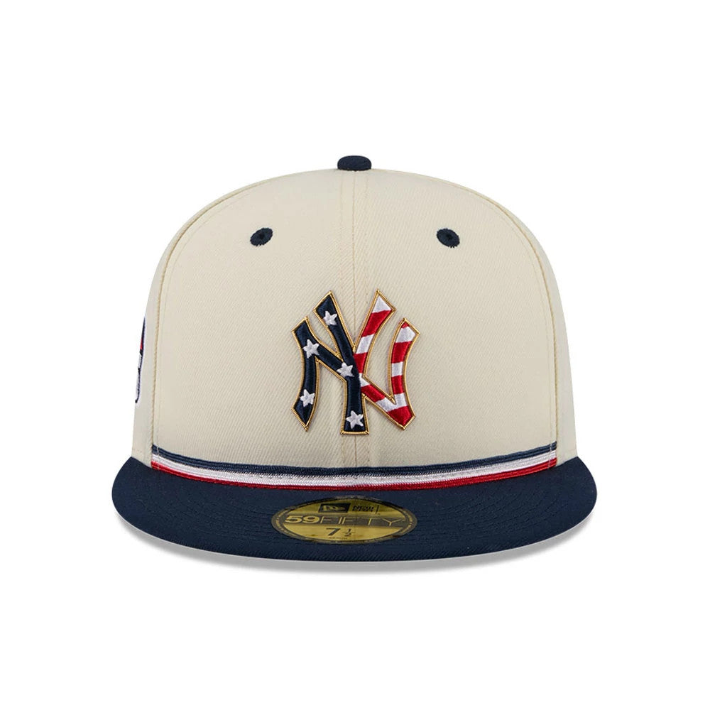 Pictured is this MLB 4th Of July 2026 New York Yankees 59FIFTY Fitted cap in cream. 2