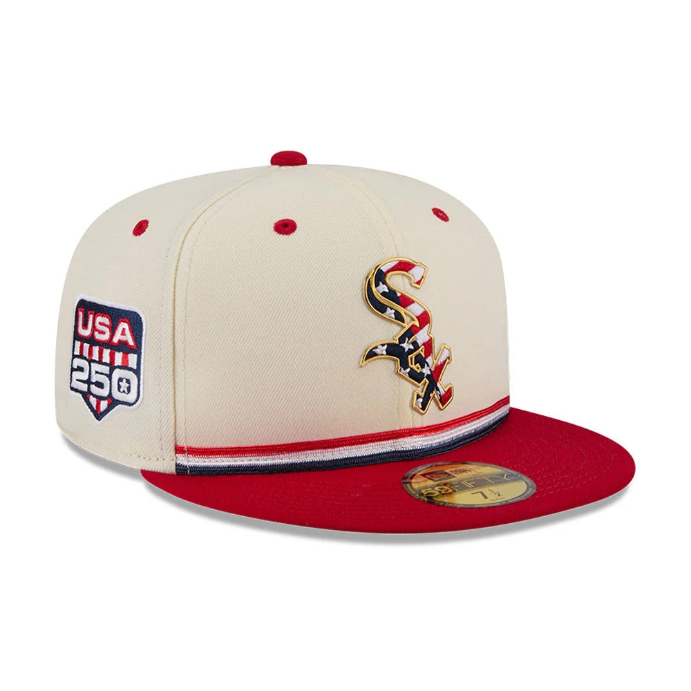 Pictured is this MLB 4th Of July 2026 Chicago White Sox 59FIFTY Fitted cap in red. 1