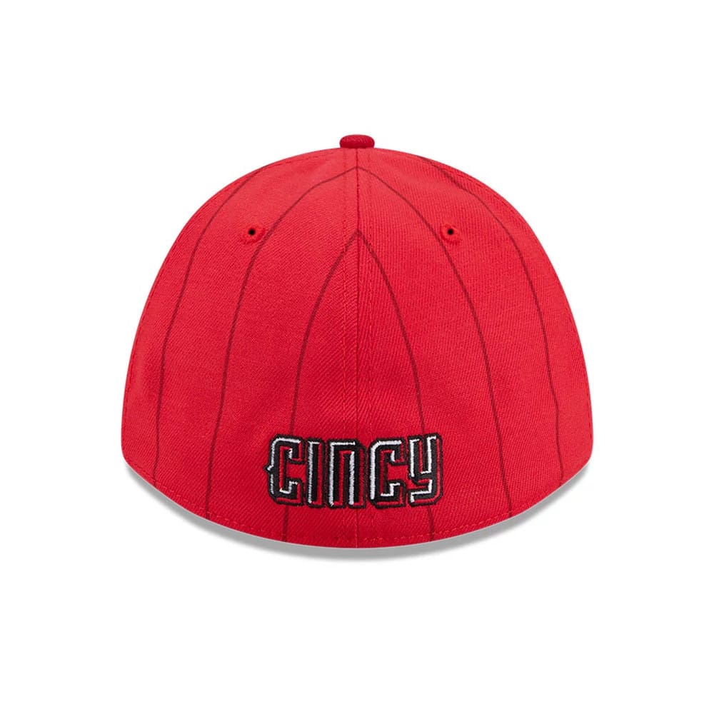 Pictured is this MLB City Connect Cincinnati Reds 39THIRTY M-Crown Stretch Fit cap in Red. 7