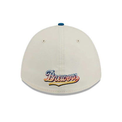 Pictured is this MLB City Connect Milwaukee Brewers 39THIRTY M-Crown A-Frame Stretch Fit cap in peach. 5