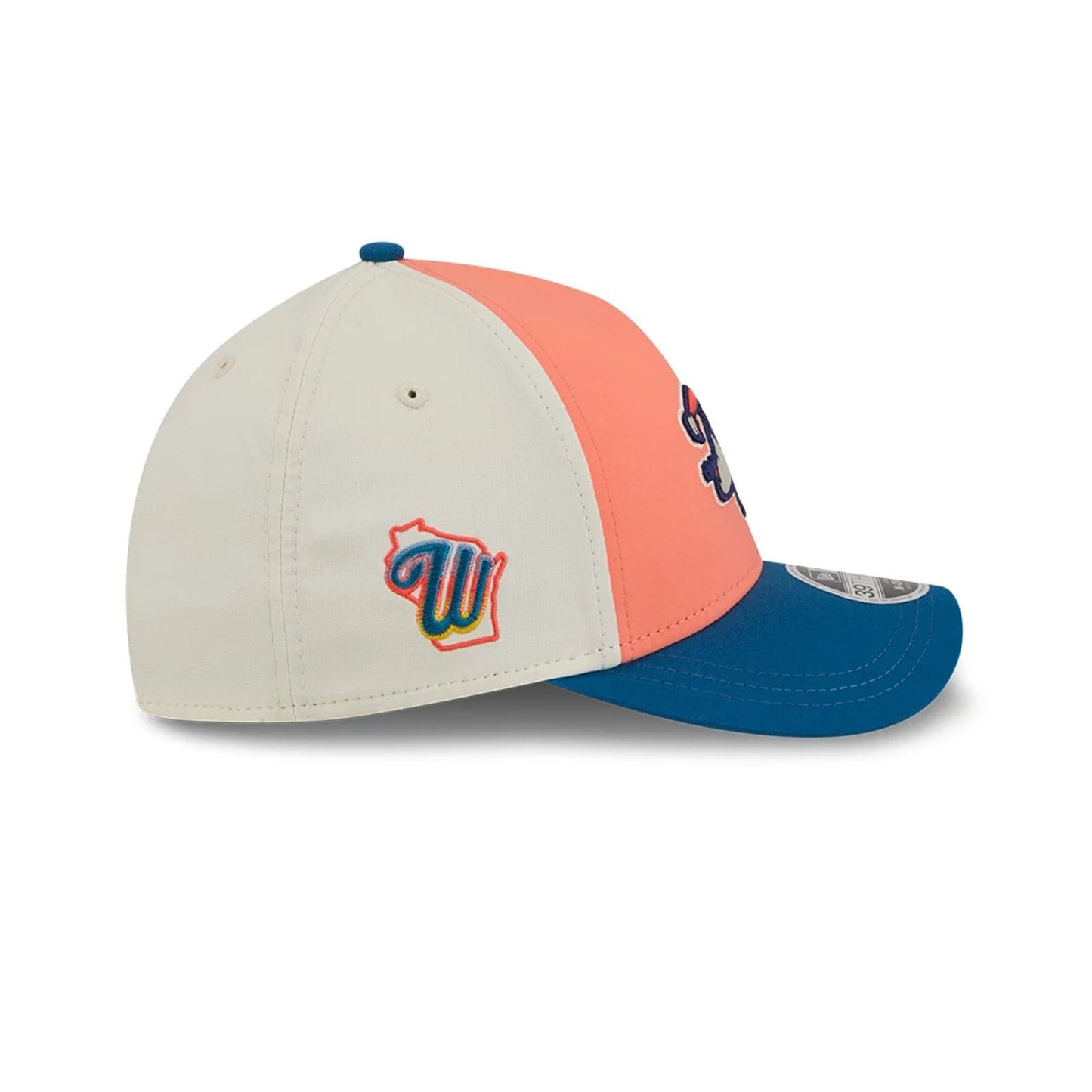 Pictured is this MLB City Connect Milwaukee Brewers 39THIRTY M-Crown A-Frame Stretch Fit cap in peach. 6