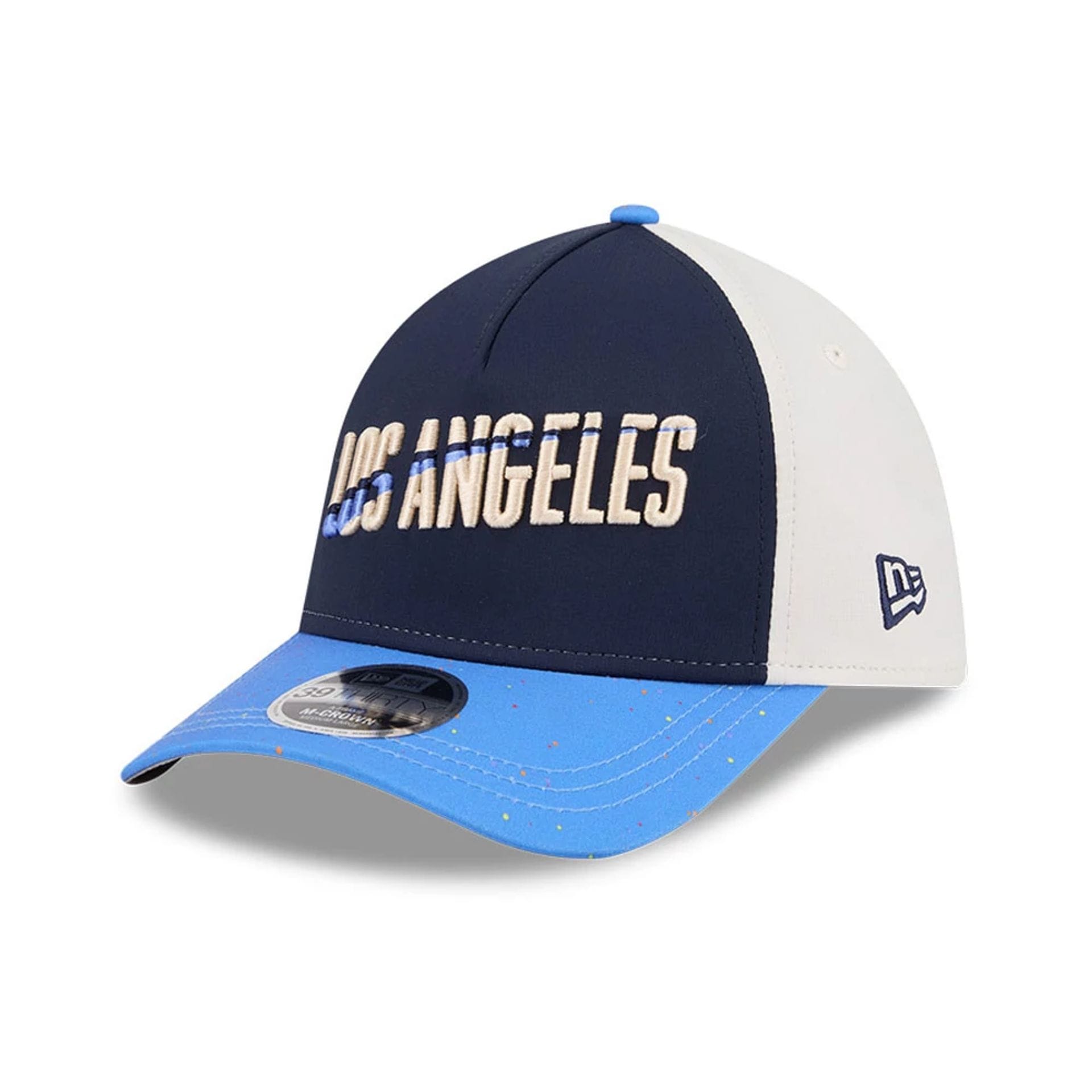 Pictured is this MLB City Connect LA Dodgers 39THIRTY M-Crown A-Frame Stretch Fit cap in navy. 4