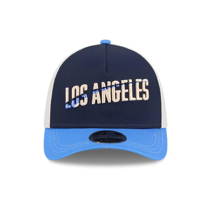 Pictured is this MLB City Connect LA Dodgers 39THIRTY M-Crown A-Frame Stretch Fit cap in navy. 3