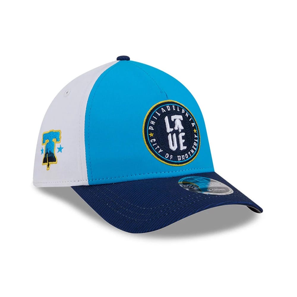 Pictured is this MLB City Connect Philadelphia Phillies 39THIRTY M-Crown A-Frame Stretch Fit cap in Blue. 1