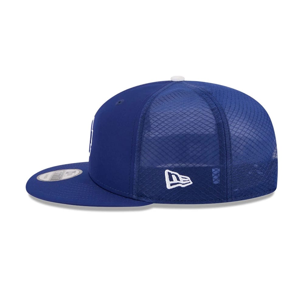 Pictured is this MLB Batting Practice 2026 LA Dodgers 9FIFTY Snapback Adjustable cap in dark blue. 4