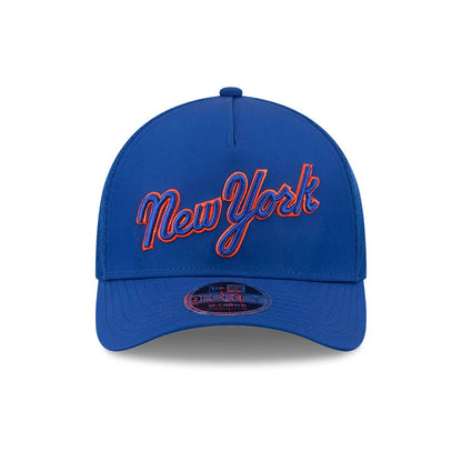 Pictured is this MLB Batting Practice 2026 New York Mets 9FORTY M-Crown A-Frame Adjustable cap in blue. 2