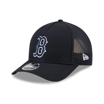 Pictured is this MLB Batting Practice 2026 Boston Red Sox 9FORTY M-Crown A-Frame Adjustable cap in navy. 1