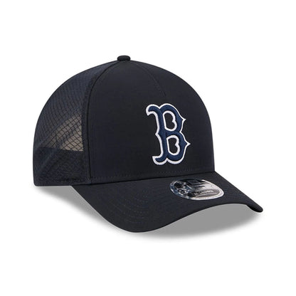 Pictured is this MLB Batting Practice 2026 Boston Red Sox 9FORTY M-Crown A-Frame Adjustable cap in navy. 3