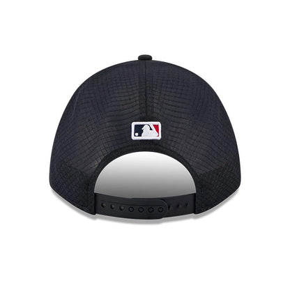 Pictured is this MLB Batting Practice 2026 Boston Red Sox 9FORTY M-Crown A-Frame Adjustable cap in navy. 4