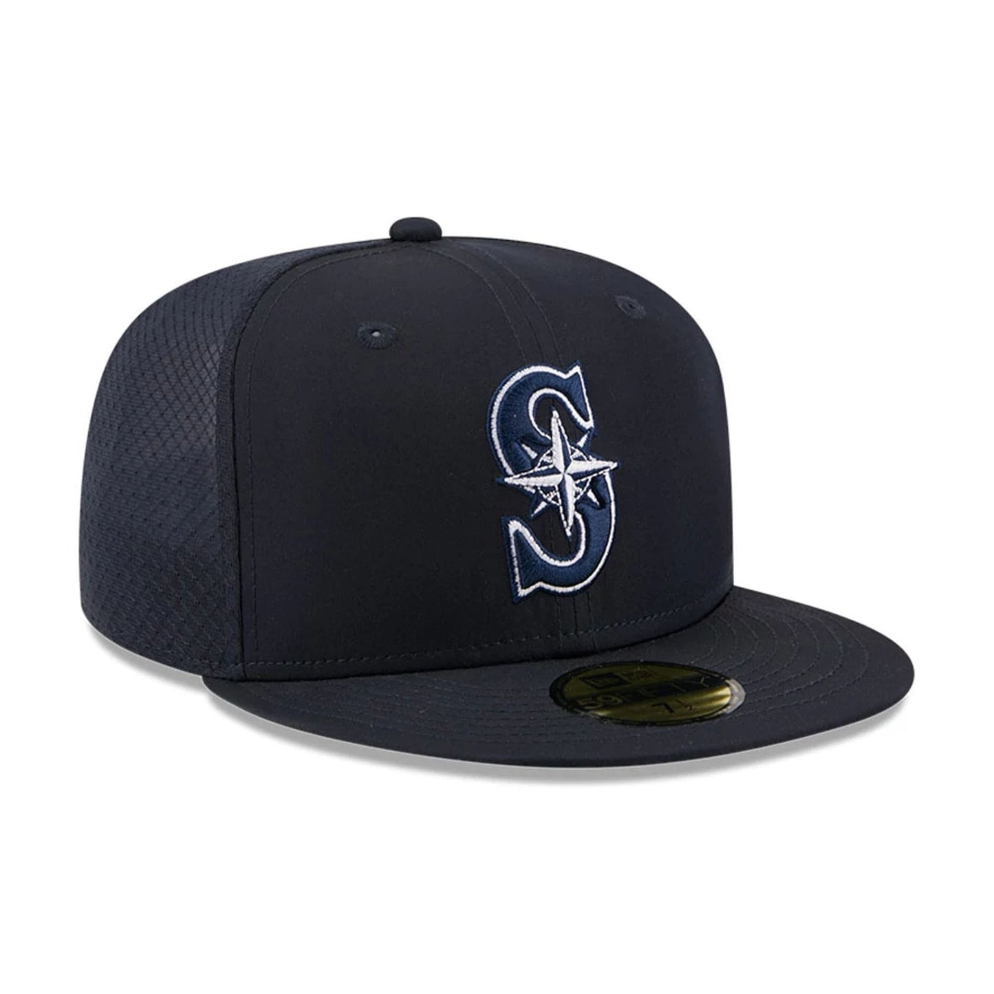 Pictured is this MLB Batting Practice 2026 Seattle Mariners 59FIFTY Fitted cap in navy. 3