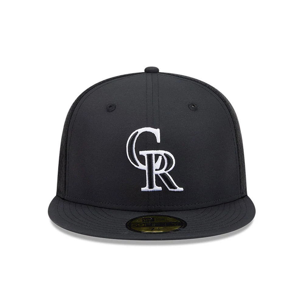Pictured is this MLB Batting Practice 2026 Colorado Rockies 59FIFTY Fitted cap in black. 2