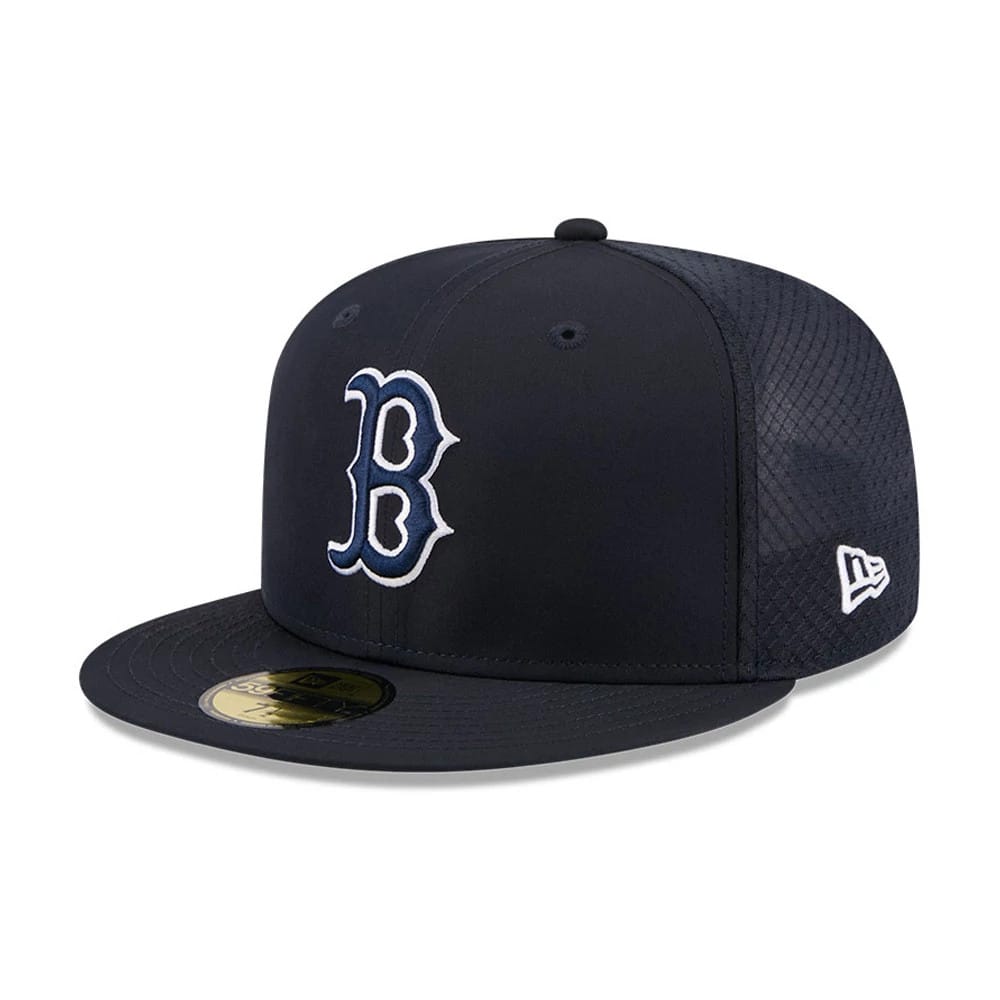 Pictured is this MLB Batting Practice 2026 Boston Red Sox 59FIFTY Fitted cap in navy. 1