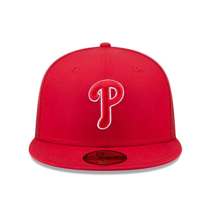 Pictured is this MLB Batting Practice 2026 Philadelphia Phillies 59FIFTY Fitted cap in red. 3