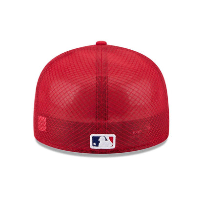 Pictured is this MLB Batting Practice 2026 Philadelphia Phillies 59FIFTY Fitted cap in red. 5
