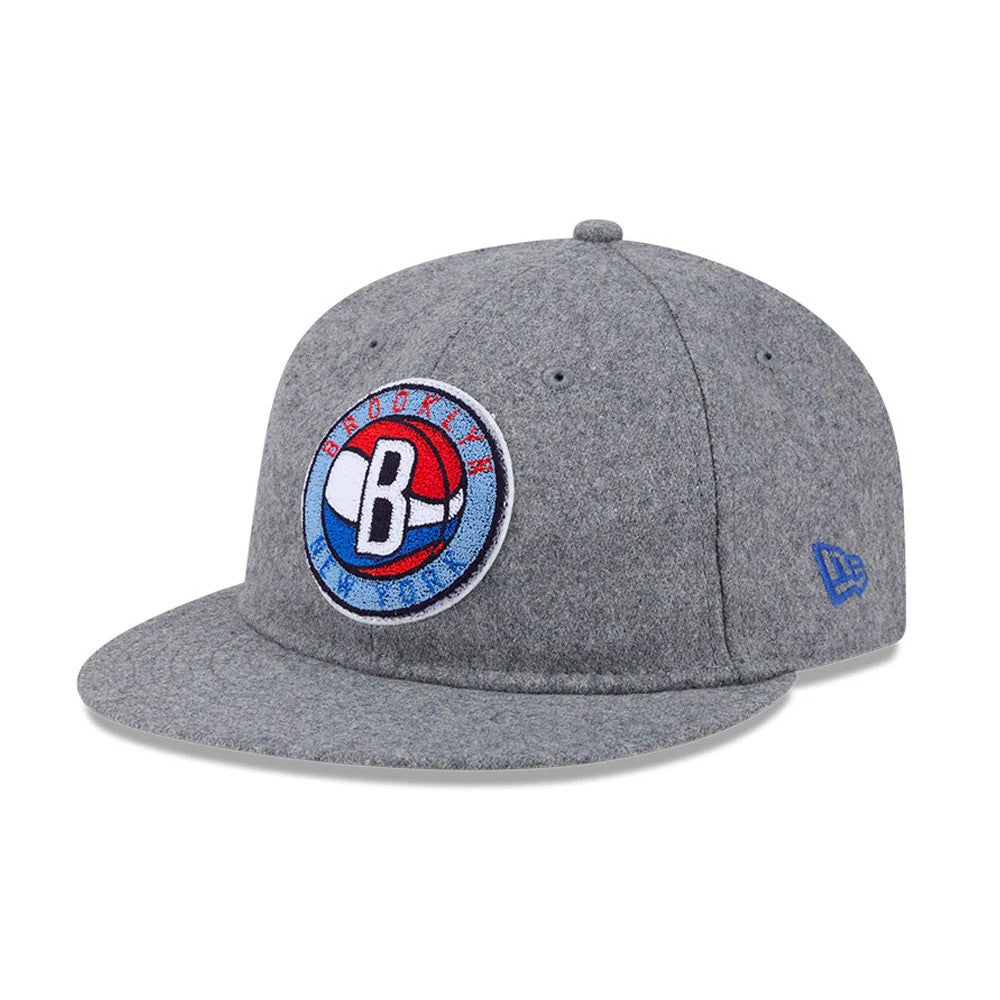 Pictured is this NBA Chenille Woven Brooklyn Nets Retro Crown 9FIFTY cap in grey. 5