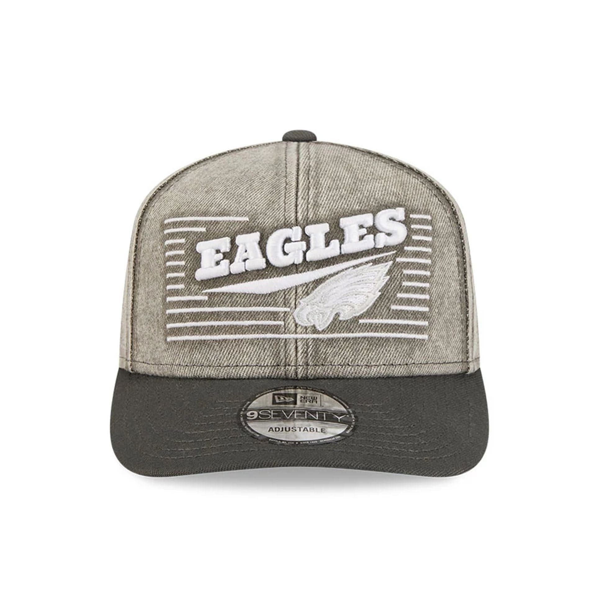 Pictured is this NFL Washed Denim Philadelphia Eagles 9SEVENTY Stretch Snap cap in dark grey. 2