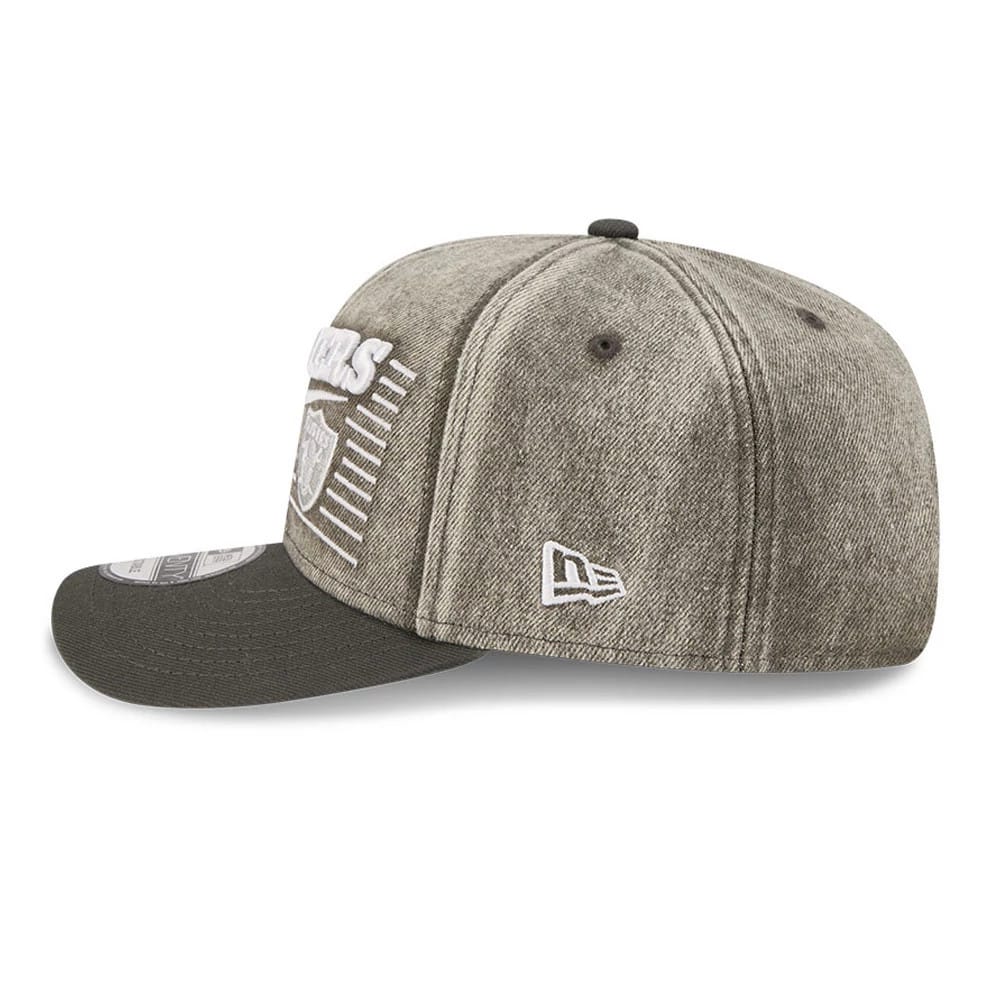 Pictured is this NFL Washed Denim Las Vegas Raiders 9SEVENTY Stretch Snap cap in dark grey. 4