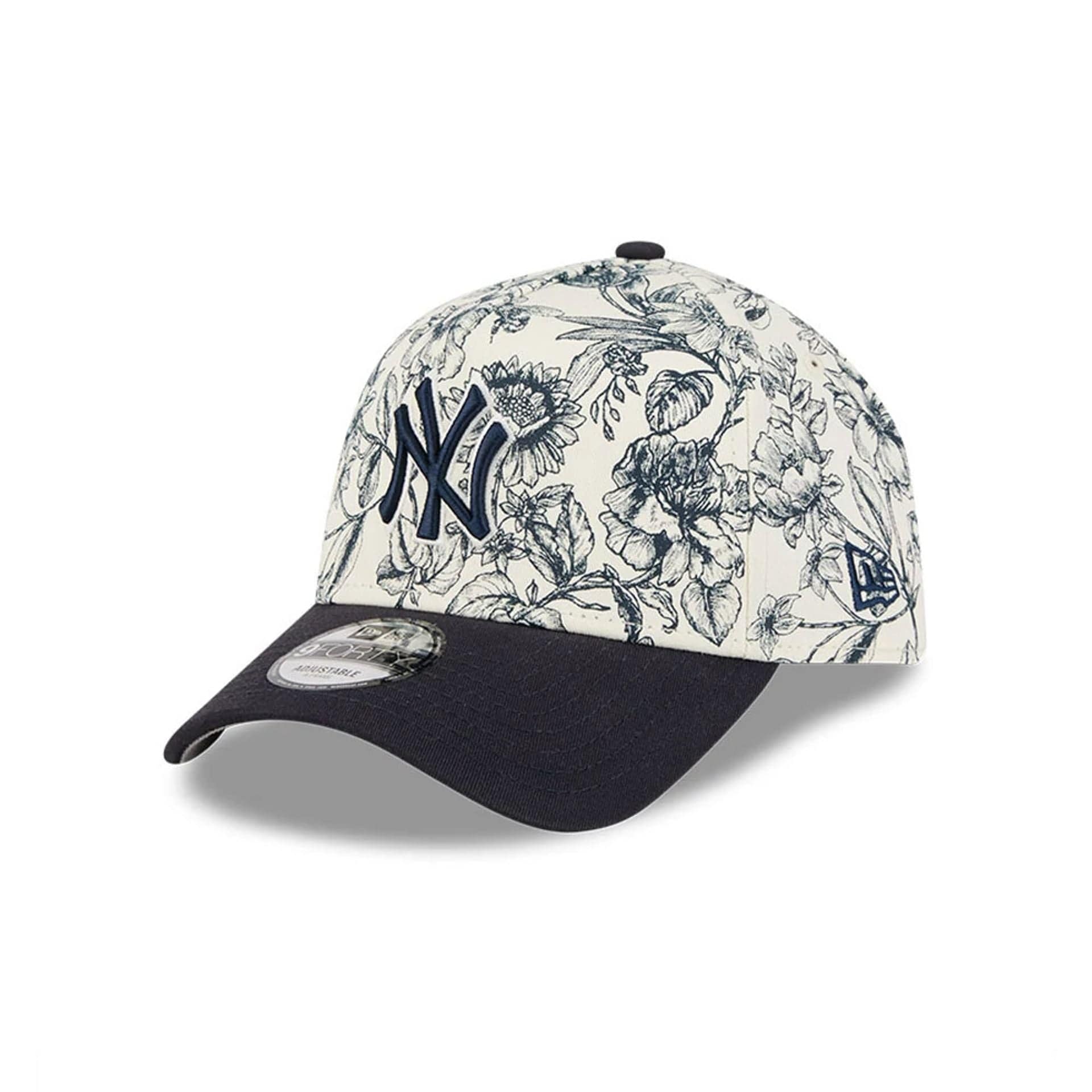Pictured is this MLB Spring Floral New York Yankees 9FORTY A-Frame cap in navy. 1