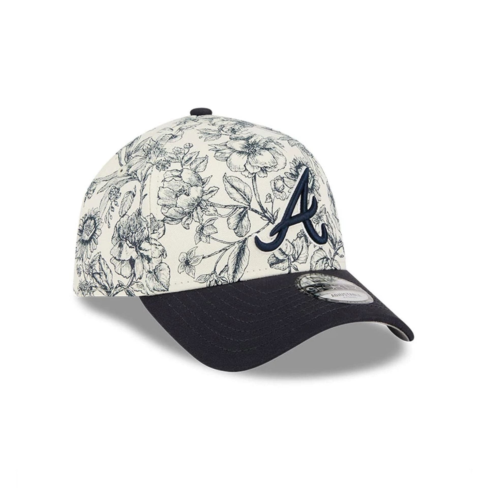 Pictured is this MLB Spring Floral Atlanta Braves 9FORTY A-Frame cap in navy. 2