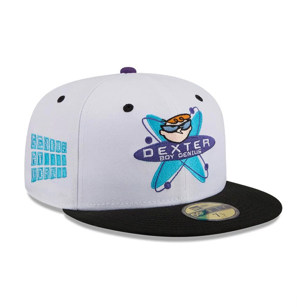 Pictured is this Dexter's Laboratory Genius At Work 59FIFTY Fitted cap in white. 1