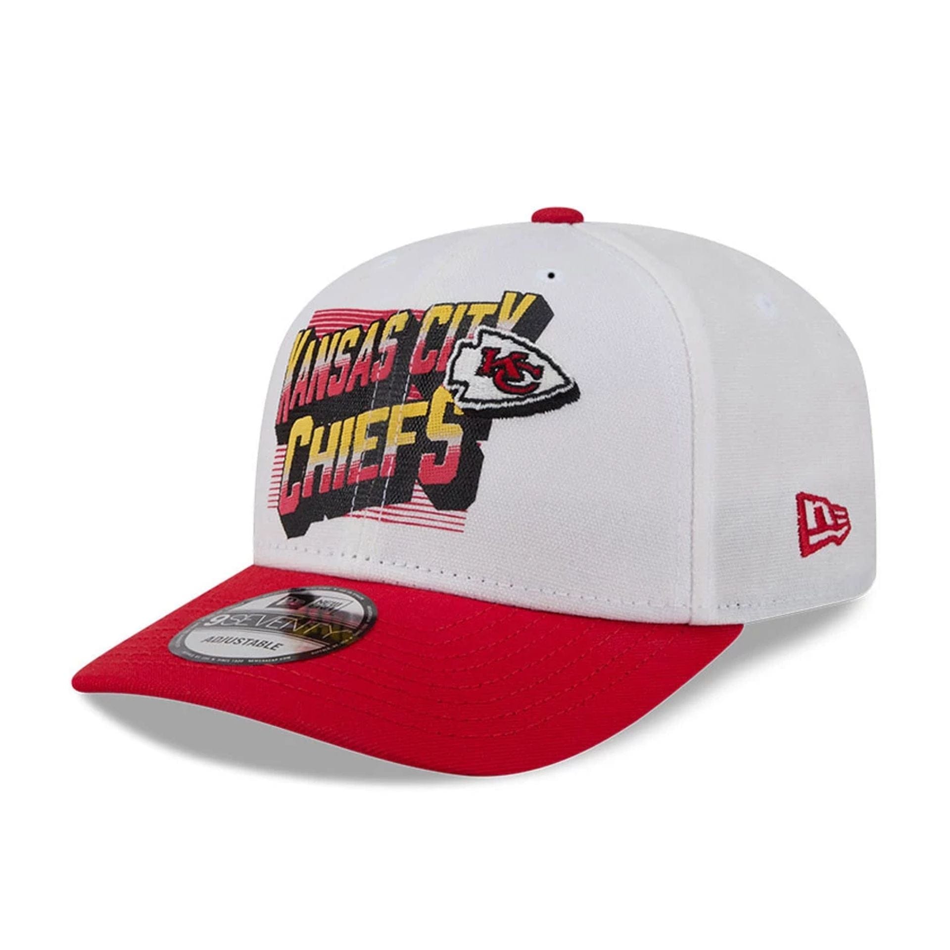 Pictured is this NFL Duck Cloth Kansas City Chiefs 9SEVENTY Stretch Snap cap in white. 1