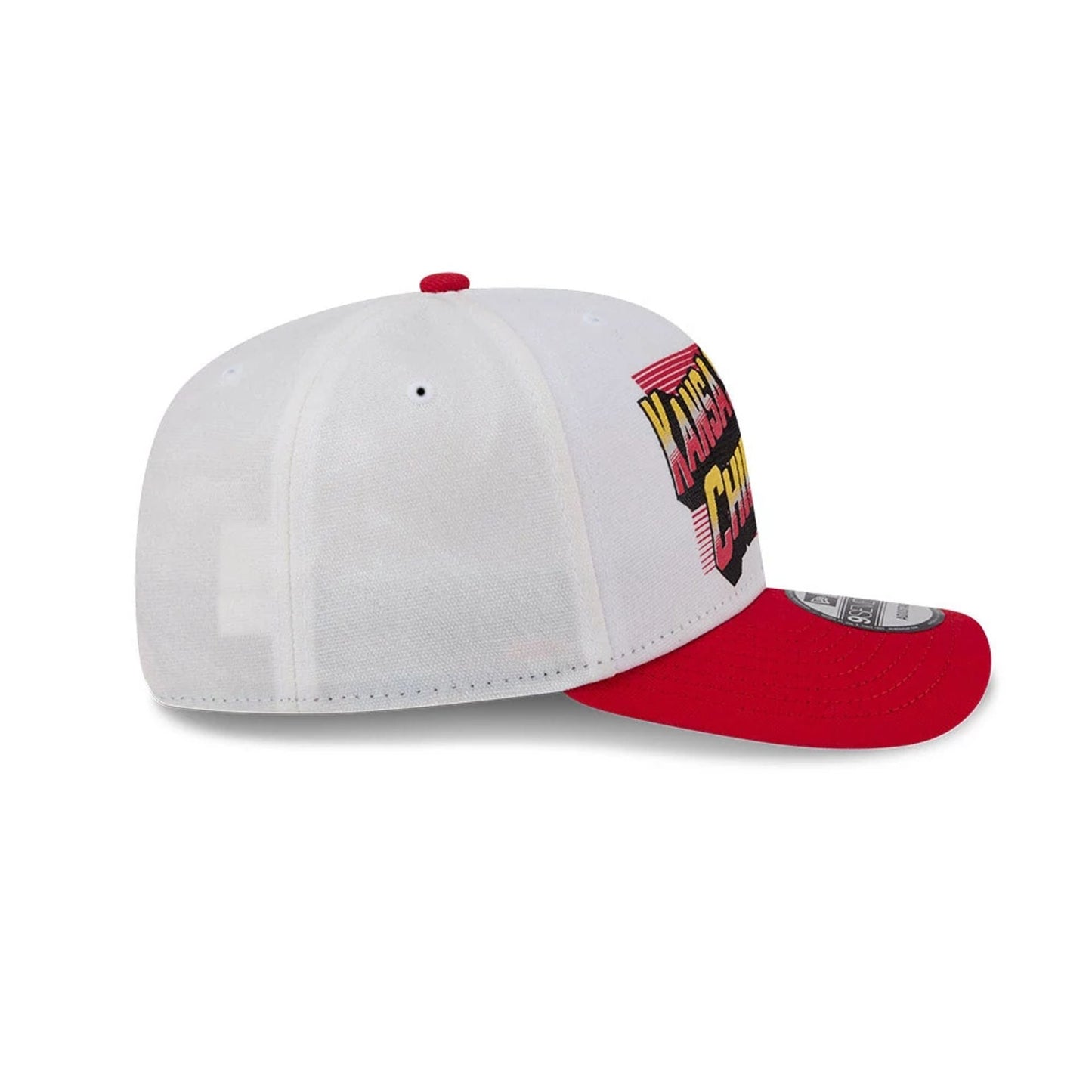 Pictured is this NFL Duck Cloth Kansas City Chiefs 9SEVENTY Stretch Snap cap in white. 6