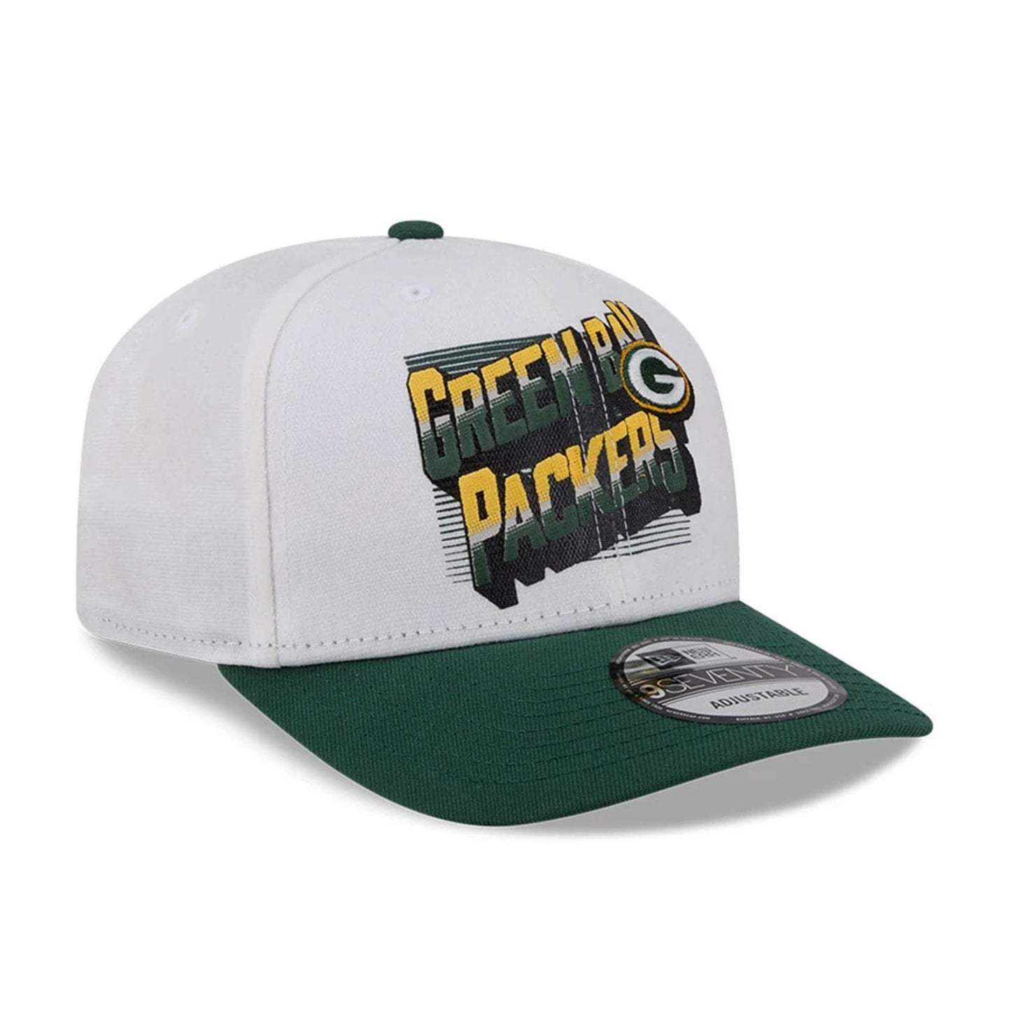 Pictured is this NFL Duck Cloth Green Bay Packers 9SEVENTY Stretch Snap cap in white. 4
