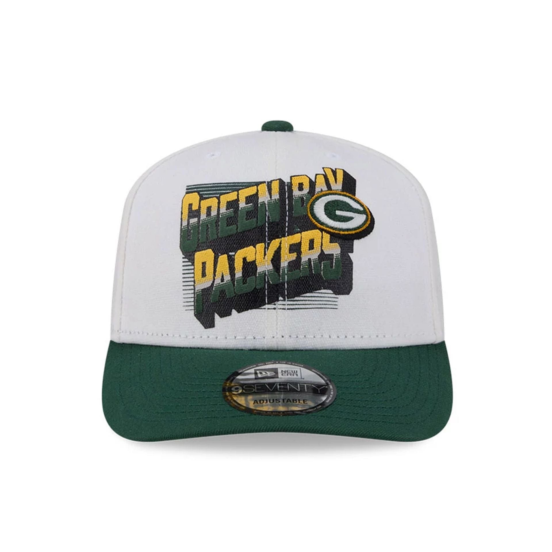 Pictured is this NFL Duck Cloth Green Bay Packers 9SEVENTY Stretch Snap cap in white. 3