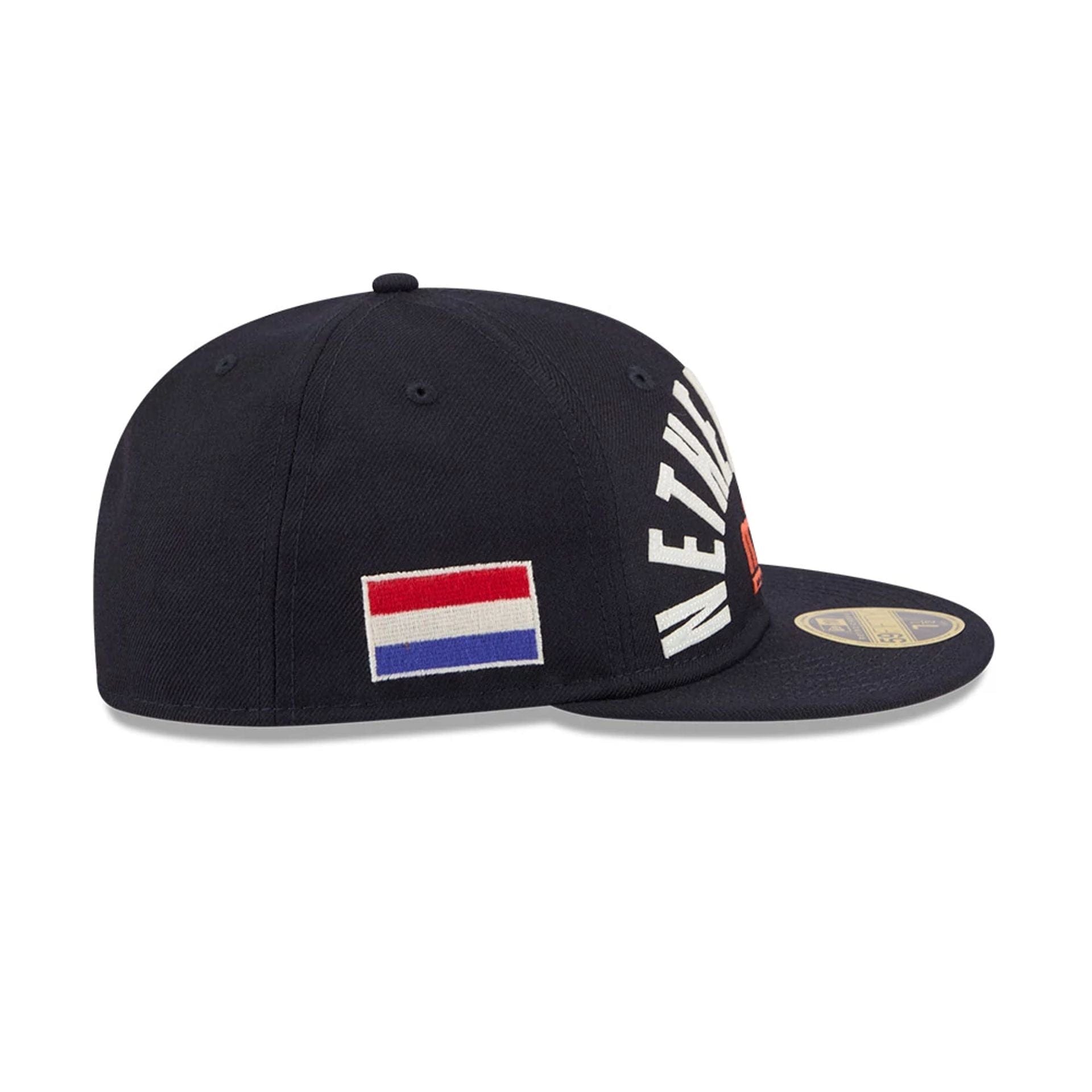 Pictured is this WBC Classical Script Netherlands Retro Crown 59FIFTY Fitted cap in Navy. 5