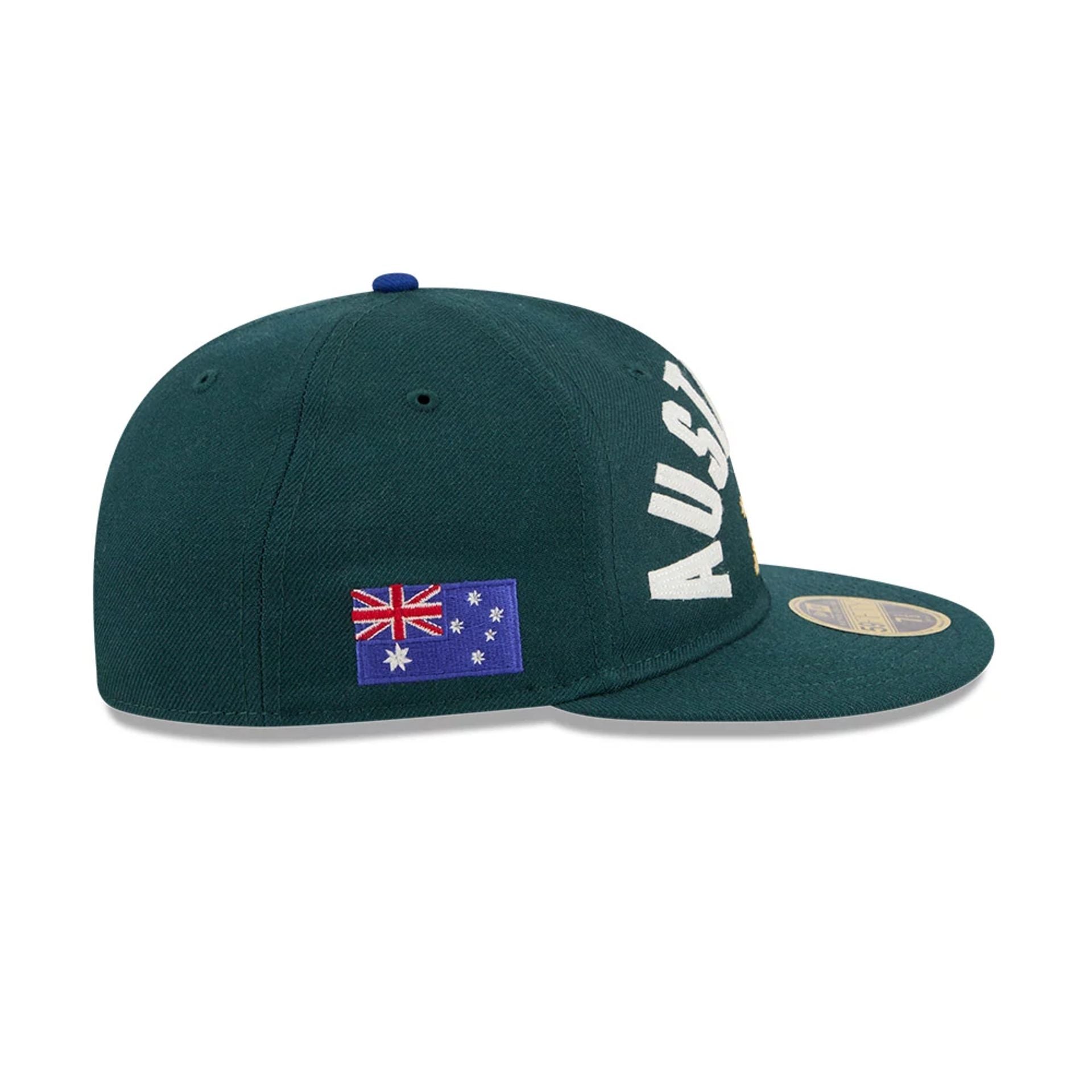 Pictured is this WBC Classical Script Australia Retro Crown 59FIFTY Fitted cap in dark green. 5