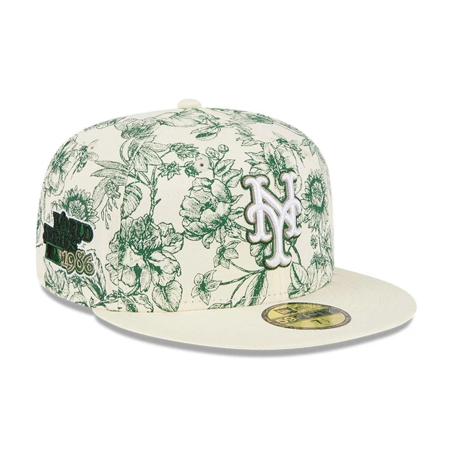 Pictured is this MLB Spring Floral New York Mets 59FIFTY Fitted cap in white. 1