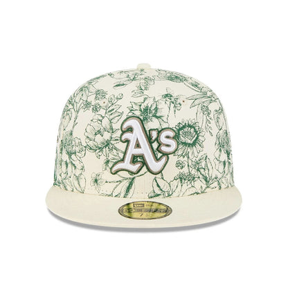 Pictured is this MLB Spring Floral Athletics 59FIFTY Fitted cap in white. 2