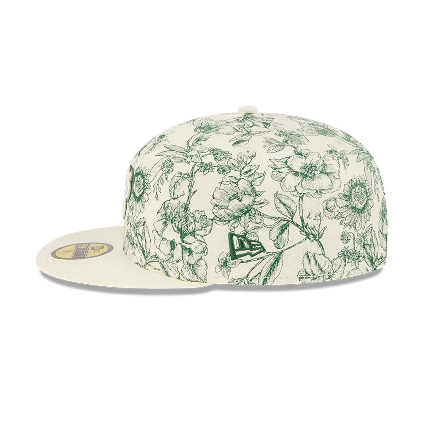 Pictured is this MLB Spring Floral Athletics 59FIFTY Fitted cap in white. 5