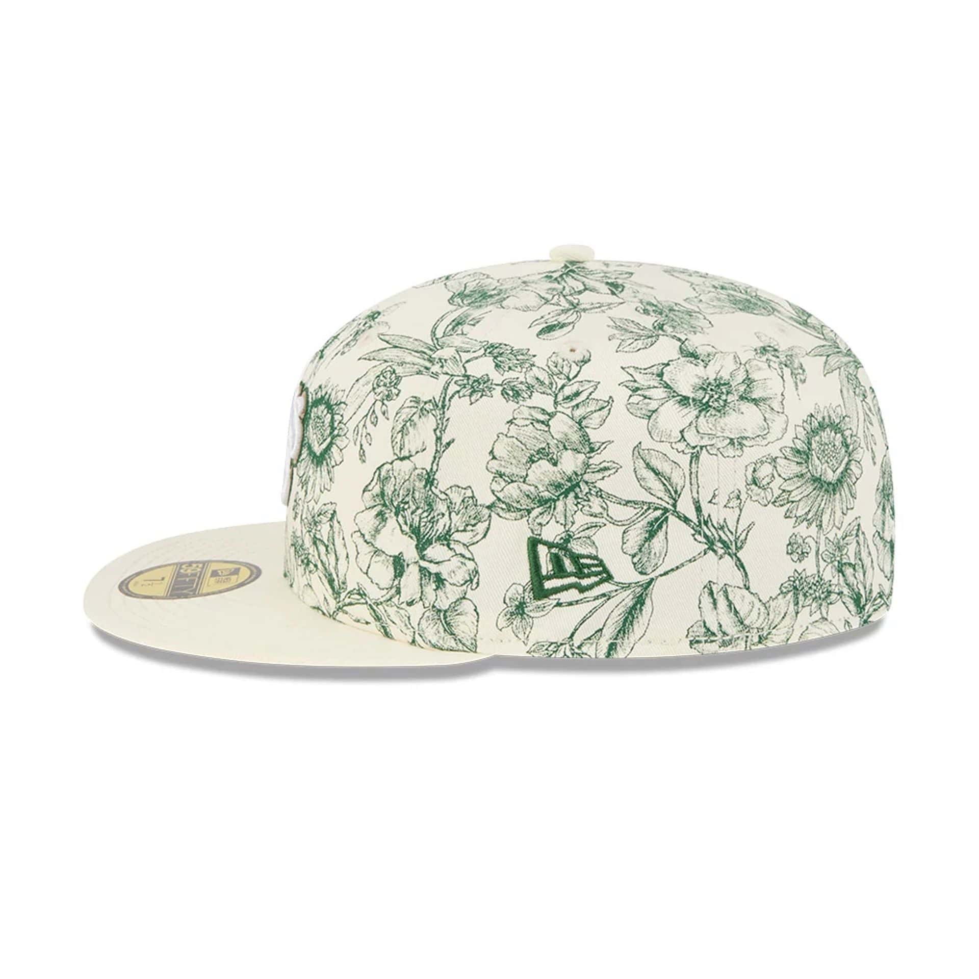 Pictured is this MLB Spring Floral Athletics 59FIFTY Fitted cap in white. 5