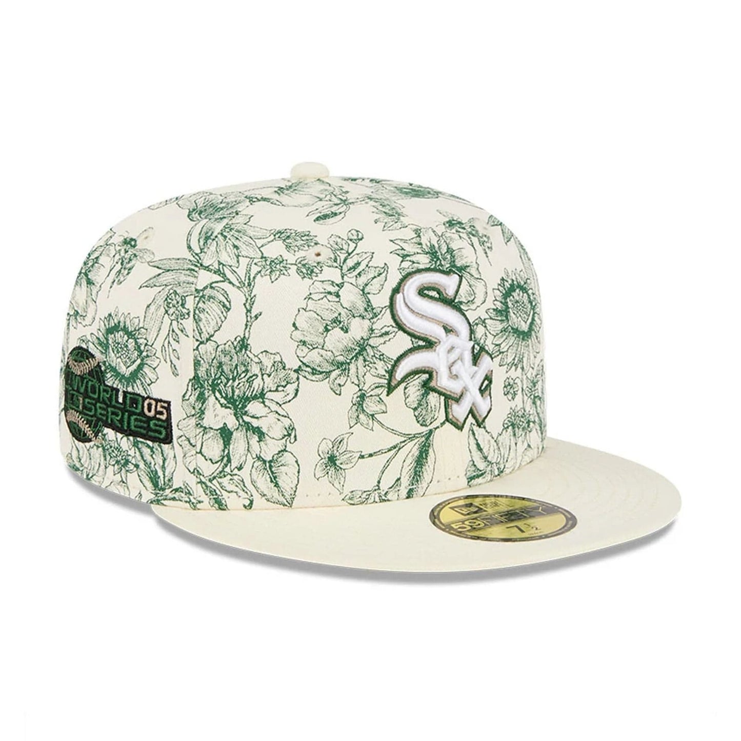 Pictured is this MLB Spring Floral Chicago White Sox 59FIFTY Fitted cap in white. 1