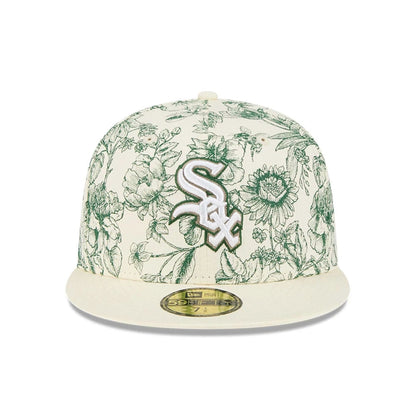 Pictured is this MLB Spring Floral Chicago White Sox 59FIFTY Fitted cap in white. 2