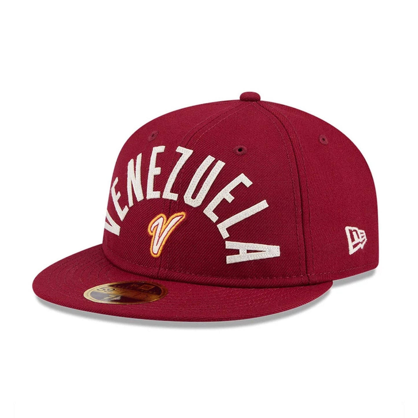 Pictured is this WBC Classical Script Venezuela Retro Crown 59FIFTY Fitted cap in dark red. 4