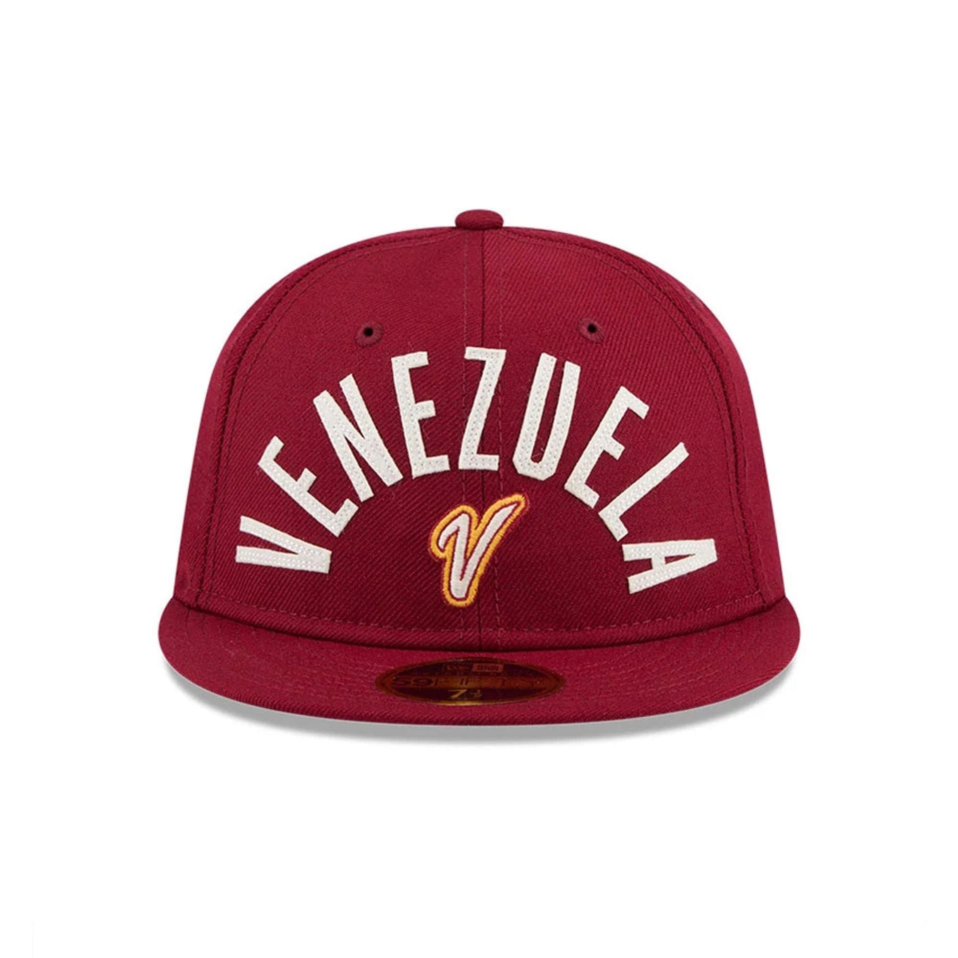 Pictured is this WBC Classical Script Venezuela Retro Crown 59FIFTY Fitted cap in dark red. 3