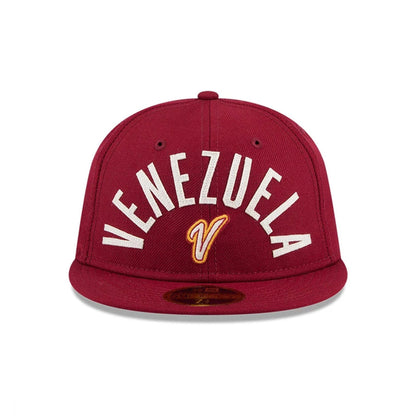 Pictured is this WBC Classical Script Venezuela Retro Crown 59FIFTY Fitted cap in dark red. 3
