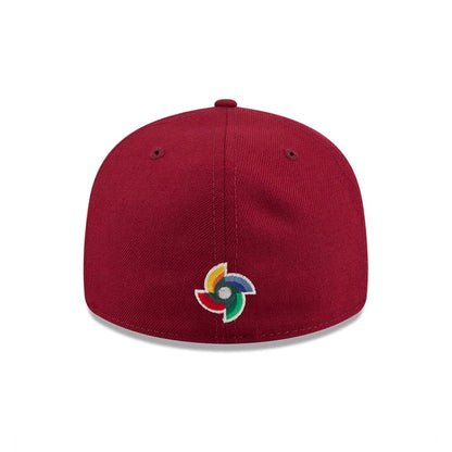 Pictured is this WBC Classical Script Venezuela Retro Crown 59FIFTY Fitted cap in dark red. 7