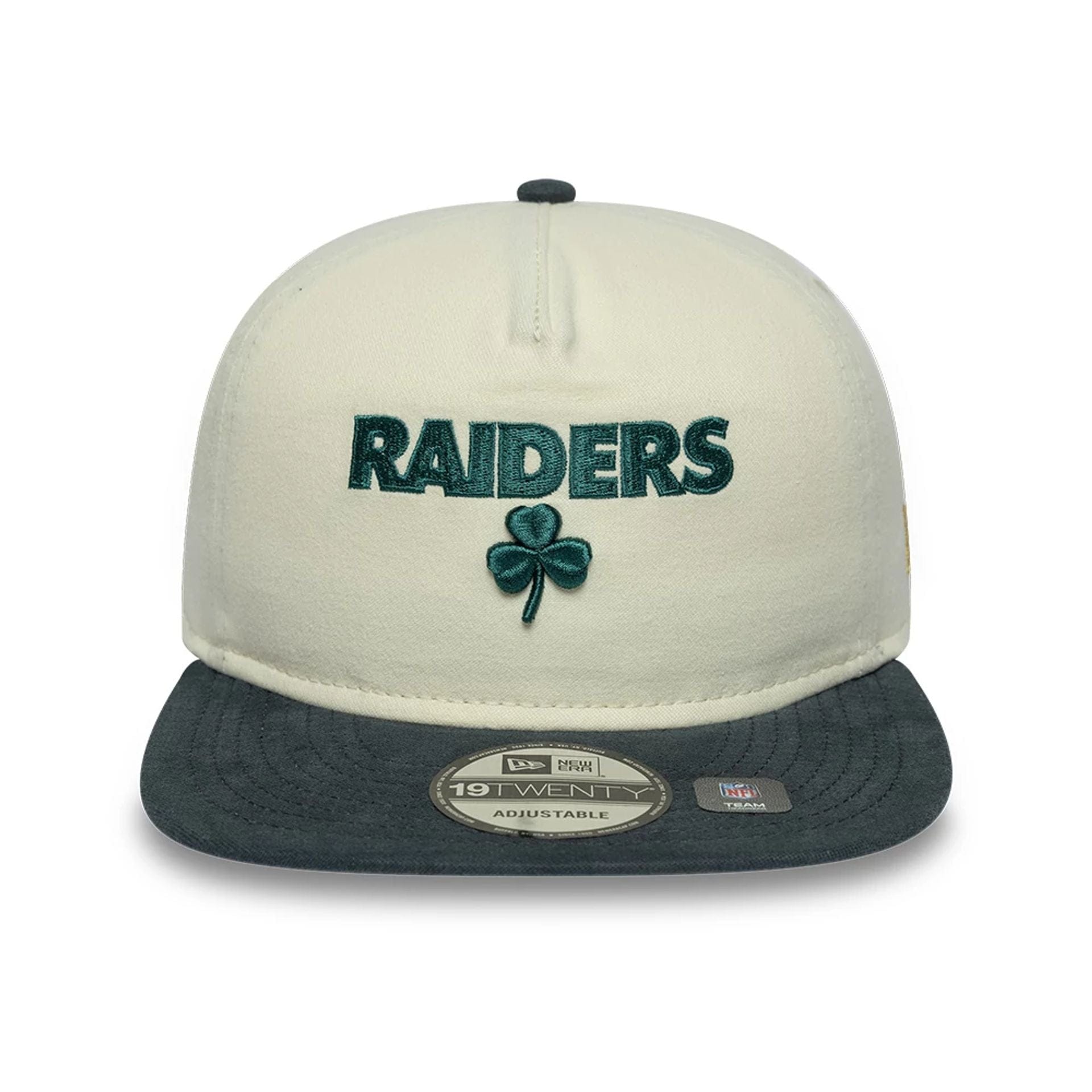 Pictured is this NFL Metallic Logo Las Vegas Raiders 19TWENTY cap in cream. 3