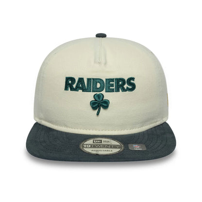 Pictured is this NFL Metallic Logo Las Vegas Raiders 19TWENTY cap in cream. 3