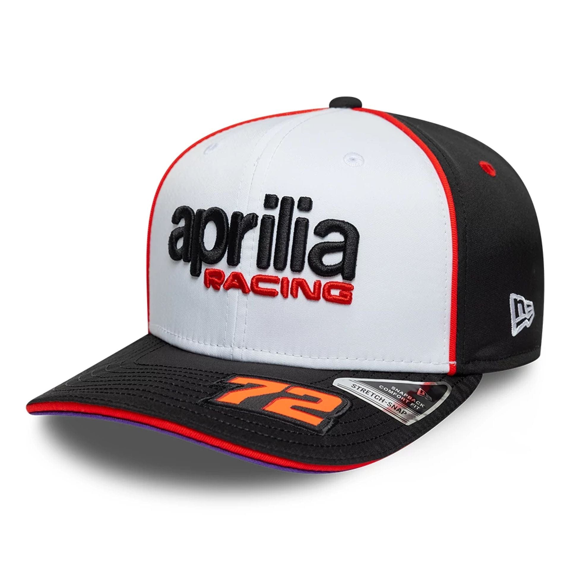 Pictured is this Aprilia Replica Marco Bezzecchi 9SEVENTY Stretch Snap cap in white. 1