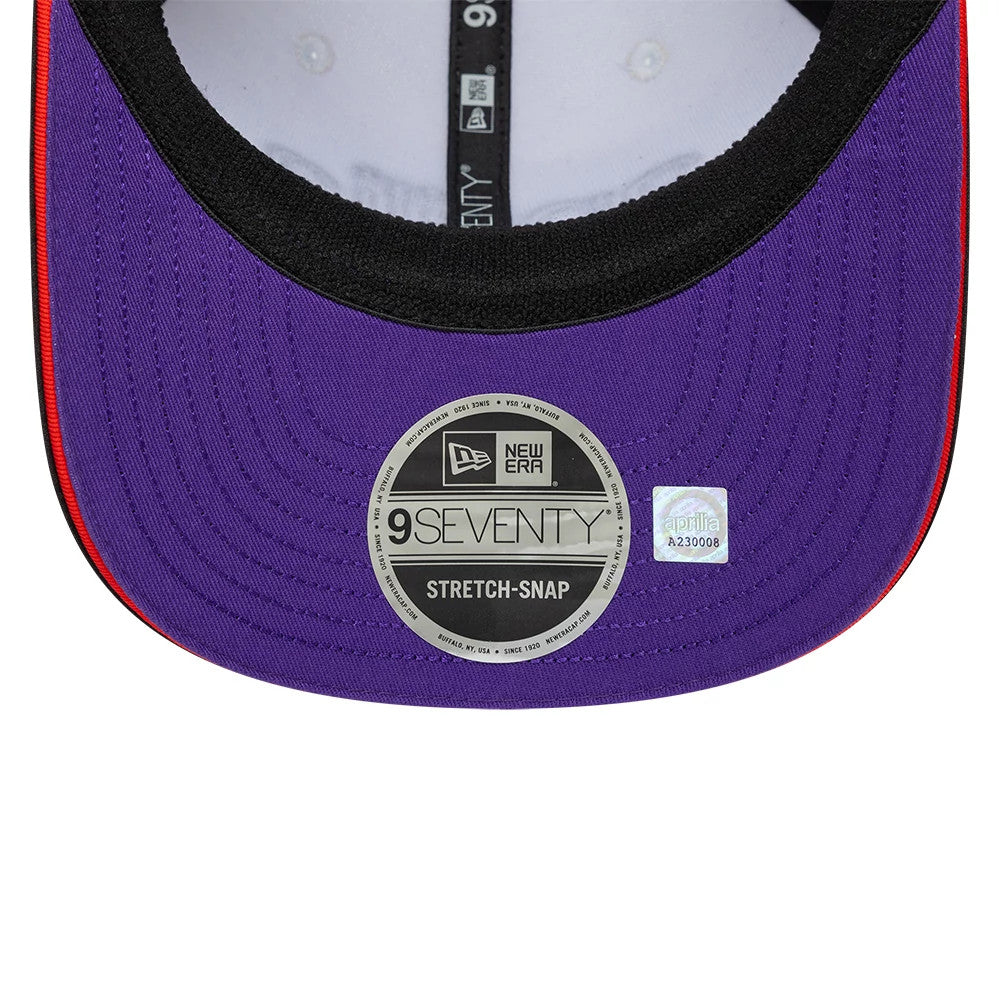 Pictured is this Aprilia Replica Marco Bezzecchi 9SEVENTY Stretch Snap cap in white. 2