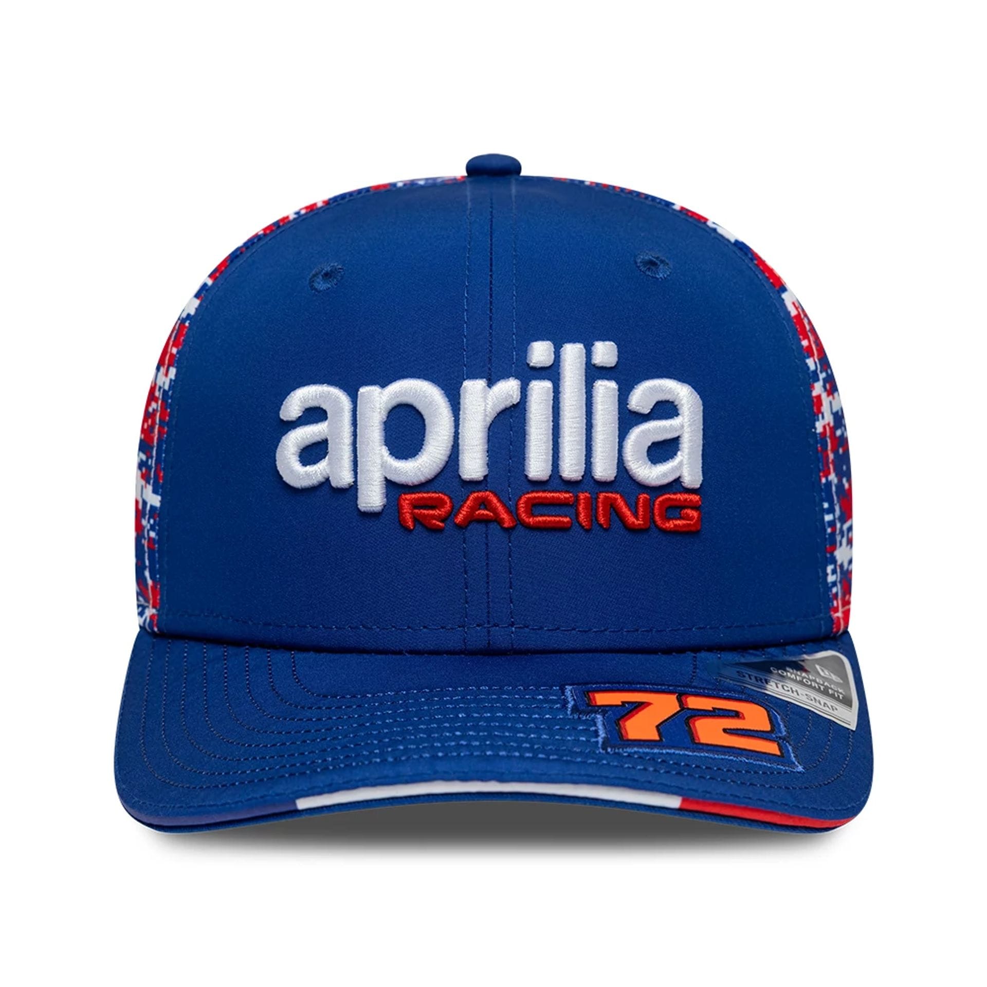 Pictured is this Aprilia Replica Marco Bezzecchi Le Mans Race Special 9SEVENTY Stretch Snap cap in blue. 2