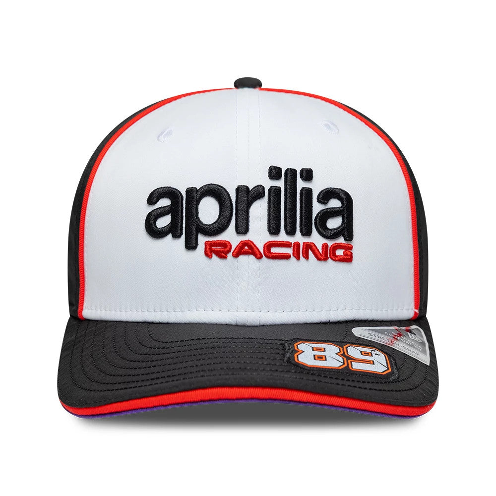 Pictured is this Aprilia Replica Jorge Martin 9SEVENTY Stretch Snap cap in white. 3