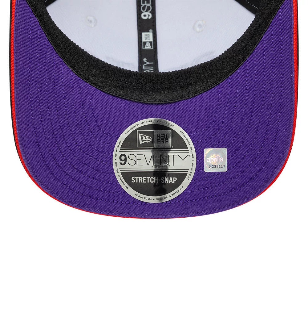 Pictured is this Aprilia Replica Jorge Martin 9SEVENTY Stretch Snap cap in white. 2